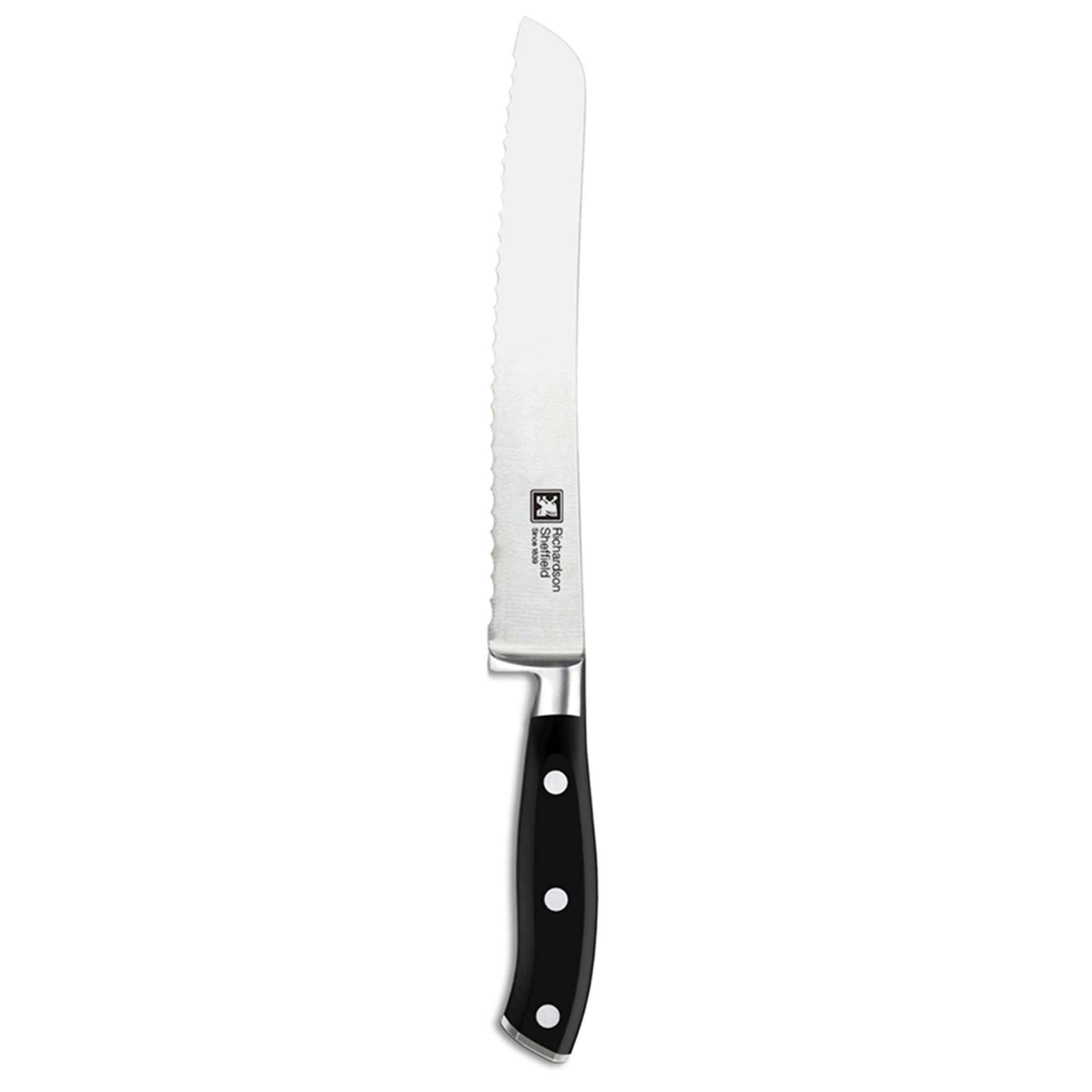 Sabatier Trompette Brotmesser, Küchenmesser mit scharfer Klinge, perfekt zum Schneiden von Brot, auf einem Schneidebrett liegend