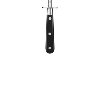 Sabatier Trompette Wetzstahl für Küchenmesser, glänzendes Edelstahl, mit schwarzem Griff, zum Schärfen von Küchenmessern