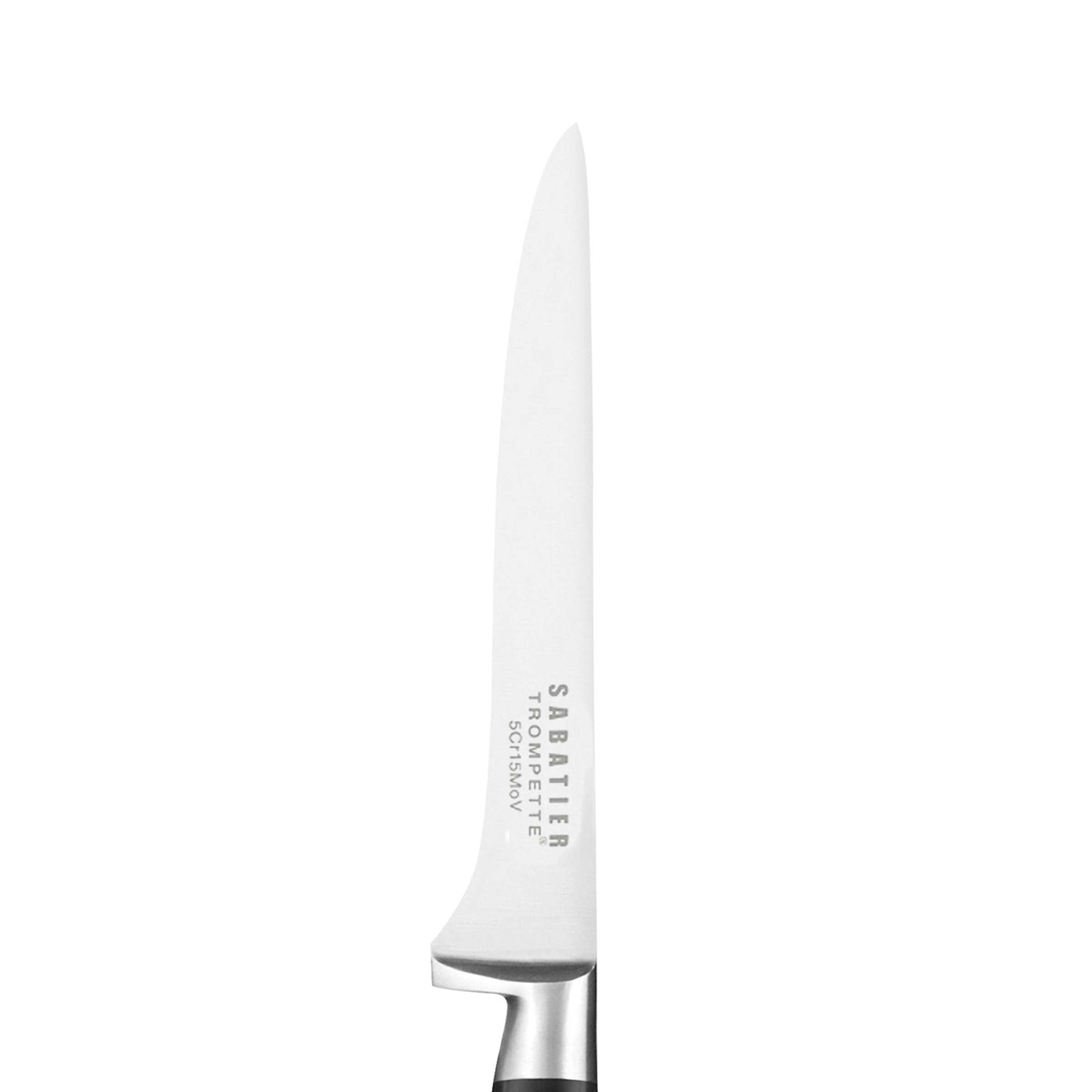 Sabatier Trompette Ausbeinmesser, Küchenmesser mit scharfer Klinge, zum präzisen Ausbeinen von Fleisch, auf Küchenarbeitsfläche liegend