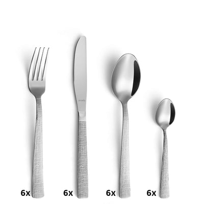 24-teiliges Amefa LINEN Besteckset mit Messer, Gabel, Löffel aus Edelstahl, elegantes Geschirrset für den Tisch.