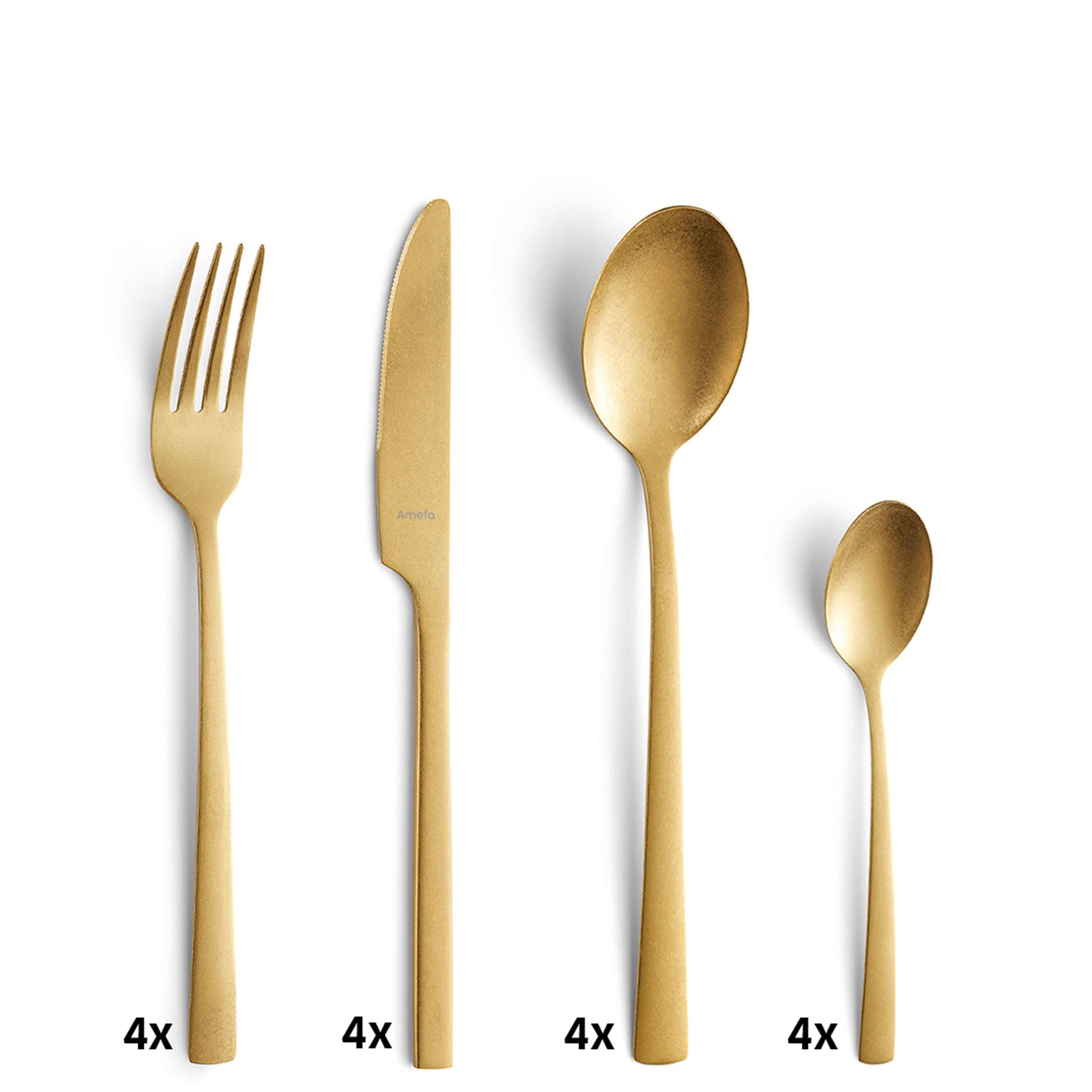 16-teiliges Amefa MANILLE Besteckset aus PVD gold mit Vintage-Design, elegante Messer, Gabeln, Löffel für stilvollen Esstisch