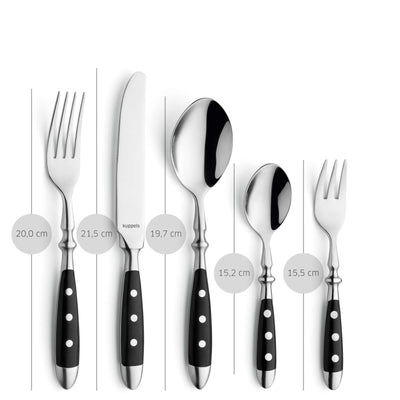 Schwarzes COUNTRY Besteckset 30-teilig von Kuppels, Edelstahlmesser, Gabeln, Löffel, elegant und modern für den Tisch.