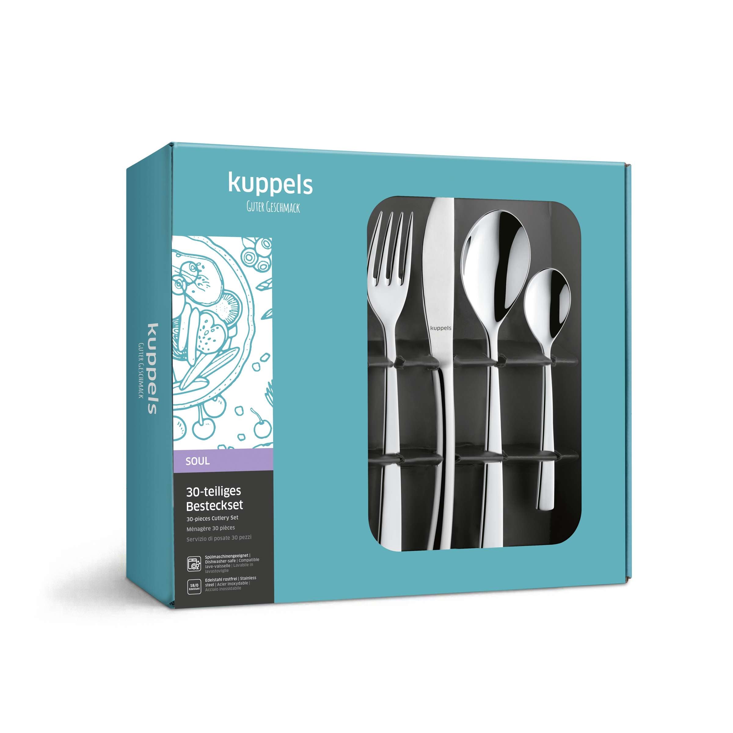 Kuppels SOUL Besteckset 24-teilig, hochwertiges Besteck aus Edelstahl, in Verpackung, inklusive Messer, Gabel, Löffel und Teelöffel