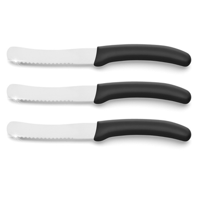 Dreiteiliges Kuppels Frühstücksmesser-Set aus Solingen mit scharfen Küchenmessern für Brot, Obst und Fleisch.