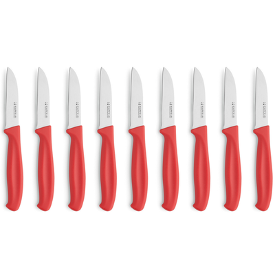 Vielseitiges 9-teiliges Küchenmesser-Set von Kuppels mit verschiedenen Messern für die Küche, auf weißem Hintergrund.