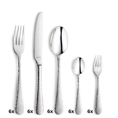 Elegantes 30-teiliges CRYSTAL Besteckset von Kuppels Home mit Messer, Gabeln, Löffeln aus glänzendem Edelstahl.