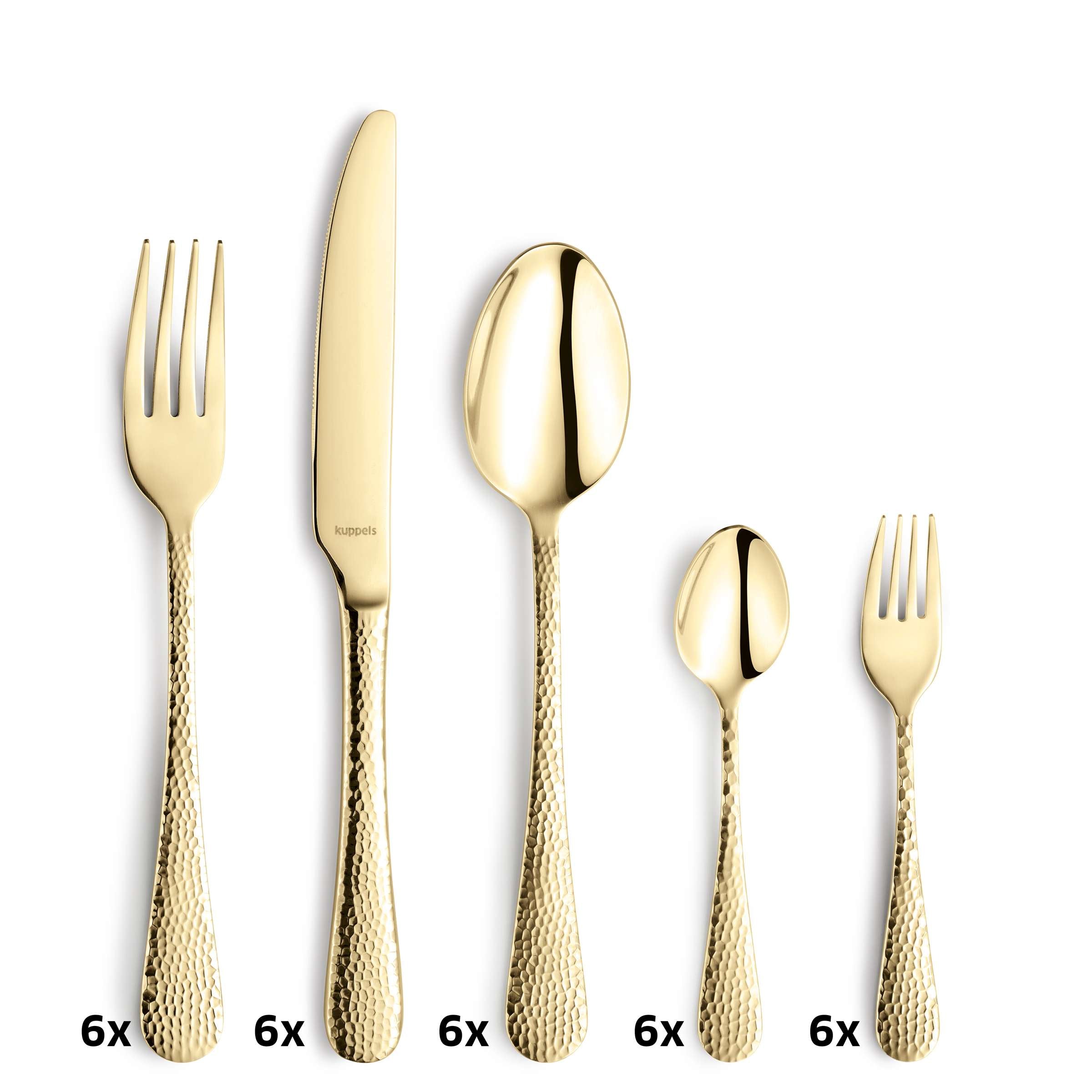 30-teiliges CRYSTAL Besteckset von Kuppels Home aus PVD-Champagner, elegantes Besteck für feine Anlässe.