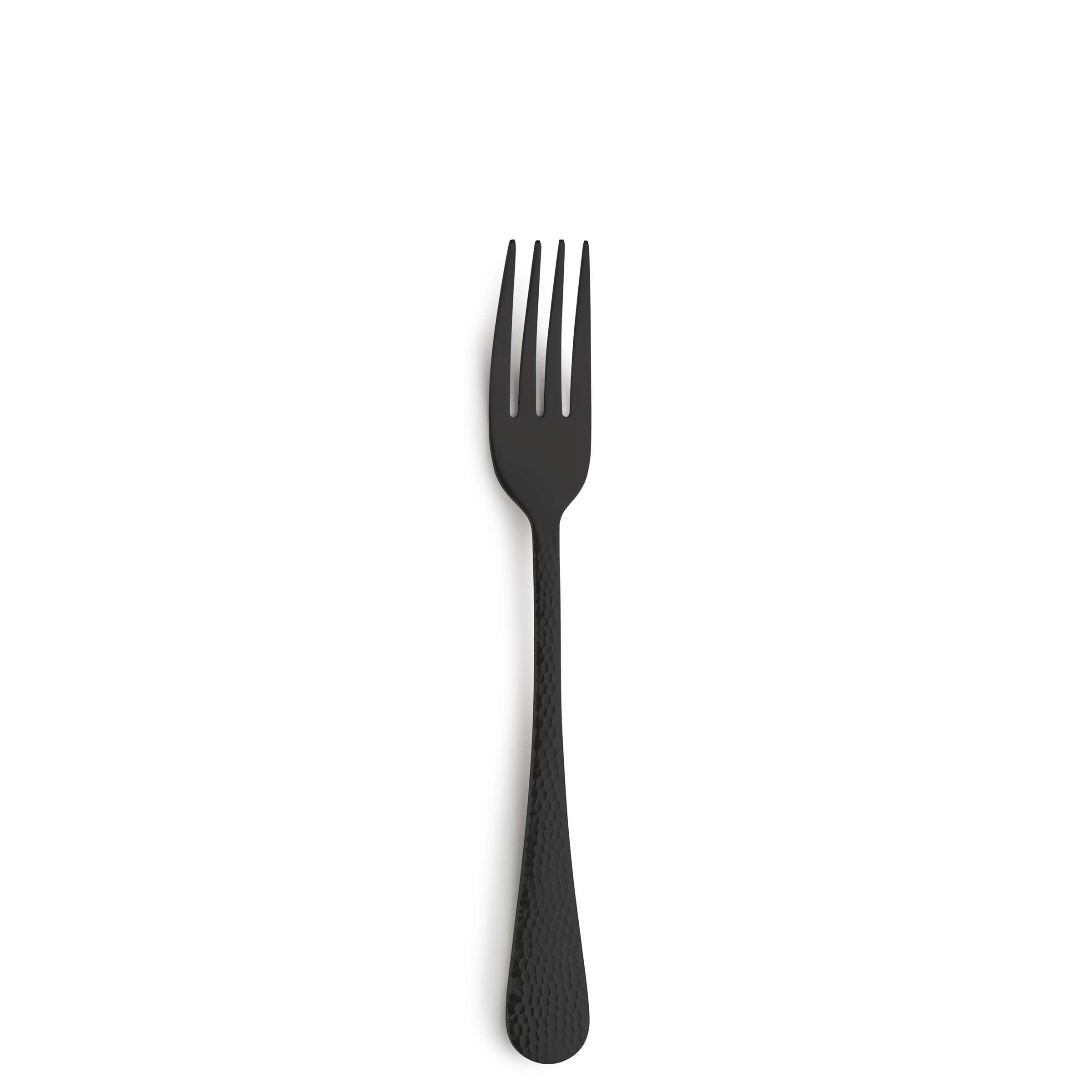 Schwarzes CRYSTAL Besteckset 30-teilig aus Edelstahl mit PVD-Beschichtung von Kuppels Home, Gabel und Messer nebeneinander.