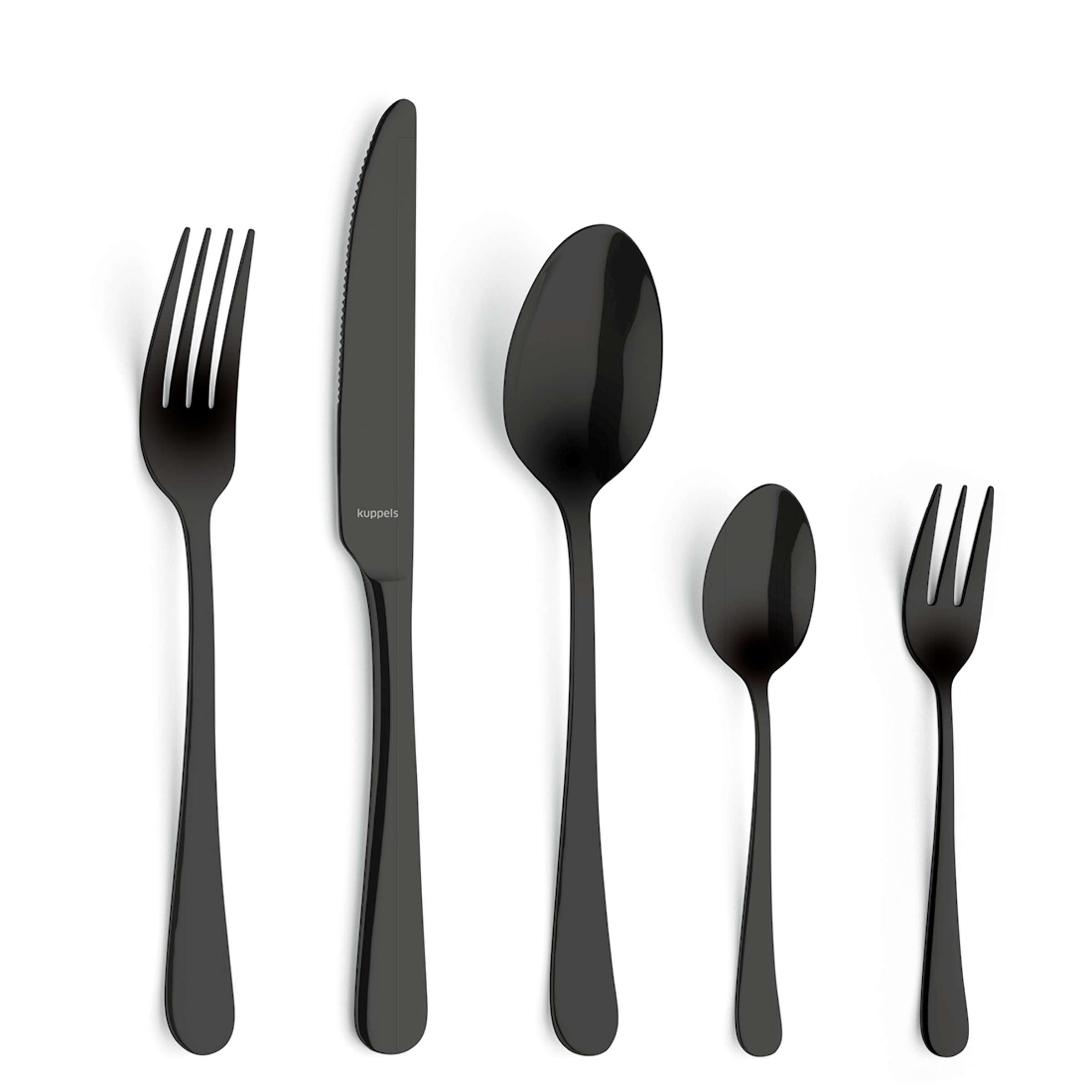 Schwarzes 30-teiliges Besteckset von Kuppels Home, DELIA Cutlery Set mit Messer, Gabel, Löffel, aus PVD-beschichtetem Edelstahl