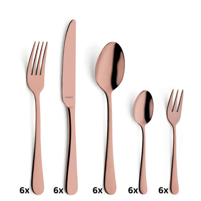 30-teiliges Kuppels Home Besteckset aus PVD rosé mit Messer, Gabel, Löffel, ideal für den Esstisch.