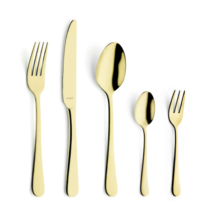 DELLA Besteckset 30-teilig aus PVD-champagnerfarbenem Edelstahl, Messer, Gabeln, Löffel und Kaffeelöffel, elegantes Essgeschirr