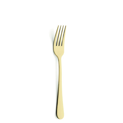 Elegantes 30-teiliges Kuppels Home Besteckset DELIA in PVD Champagner mit Messer, Gabel, Löffel und Teelöffeln, glänzend und modern.