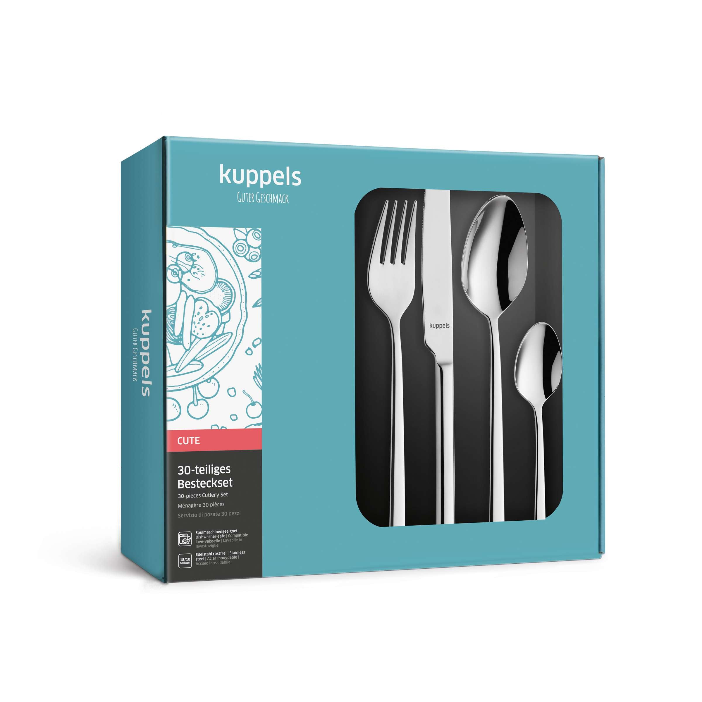 Kuppels Besteckset 30-teilig, Edelstahl, Messer, Gabeln, Löffel, elegant verpackt, hochwertiges Geschirrset für den Alltag