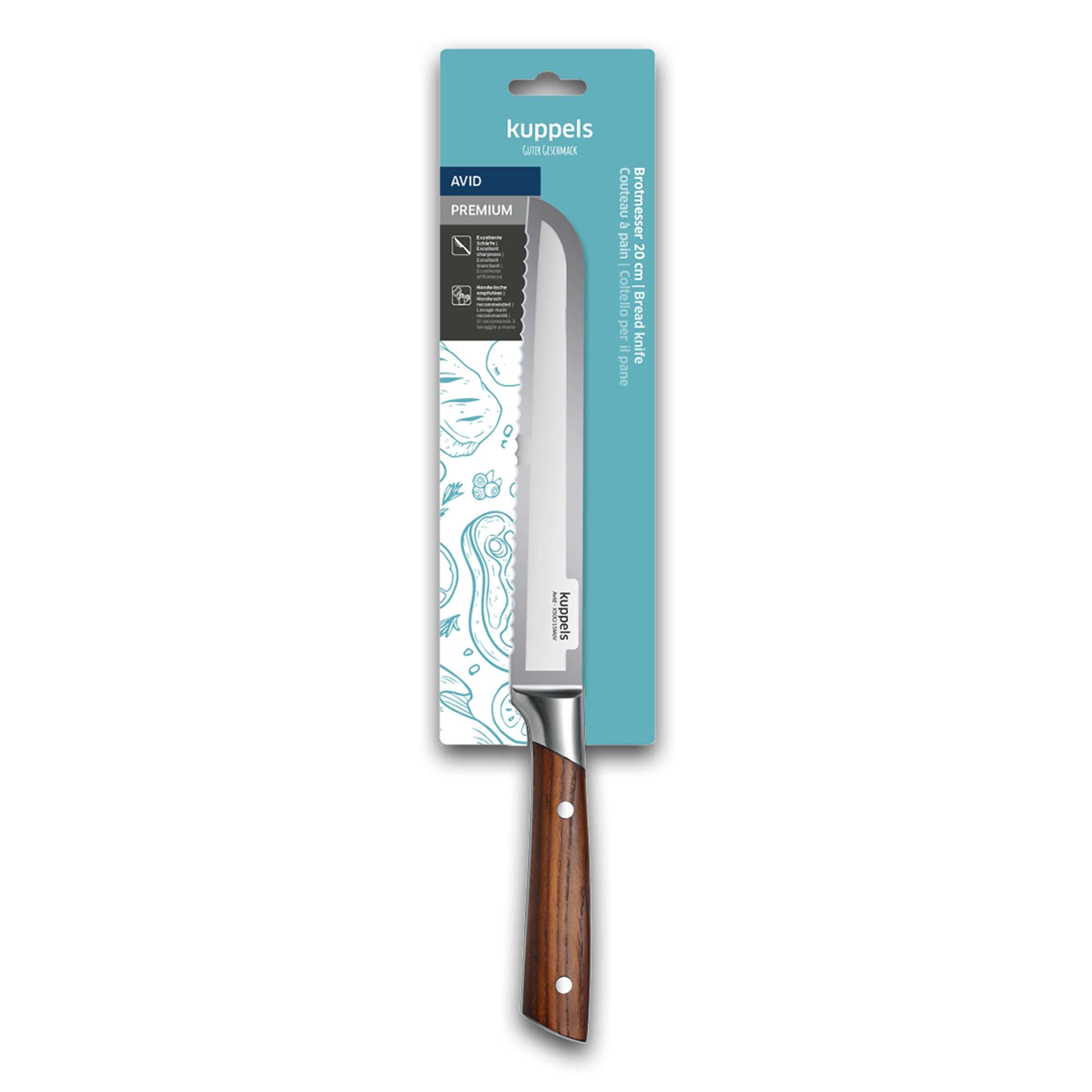 Kuppels AVID Brotmesser im Verpackung, scharfes Küchenmesser zum Brot schneiden, mit ergonomischem Griff und rostfreier Klinge