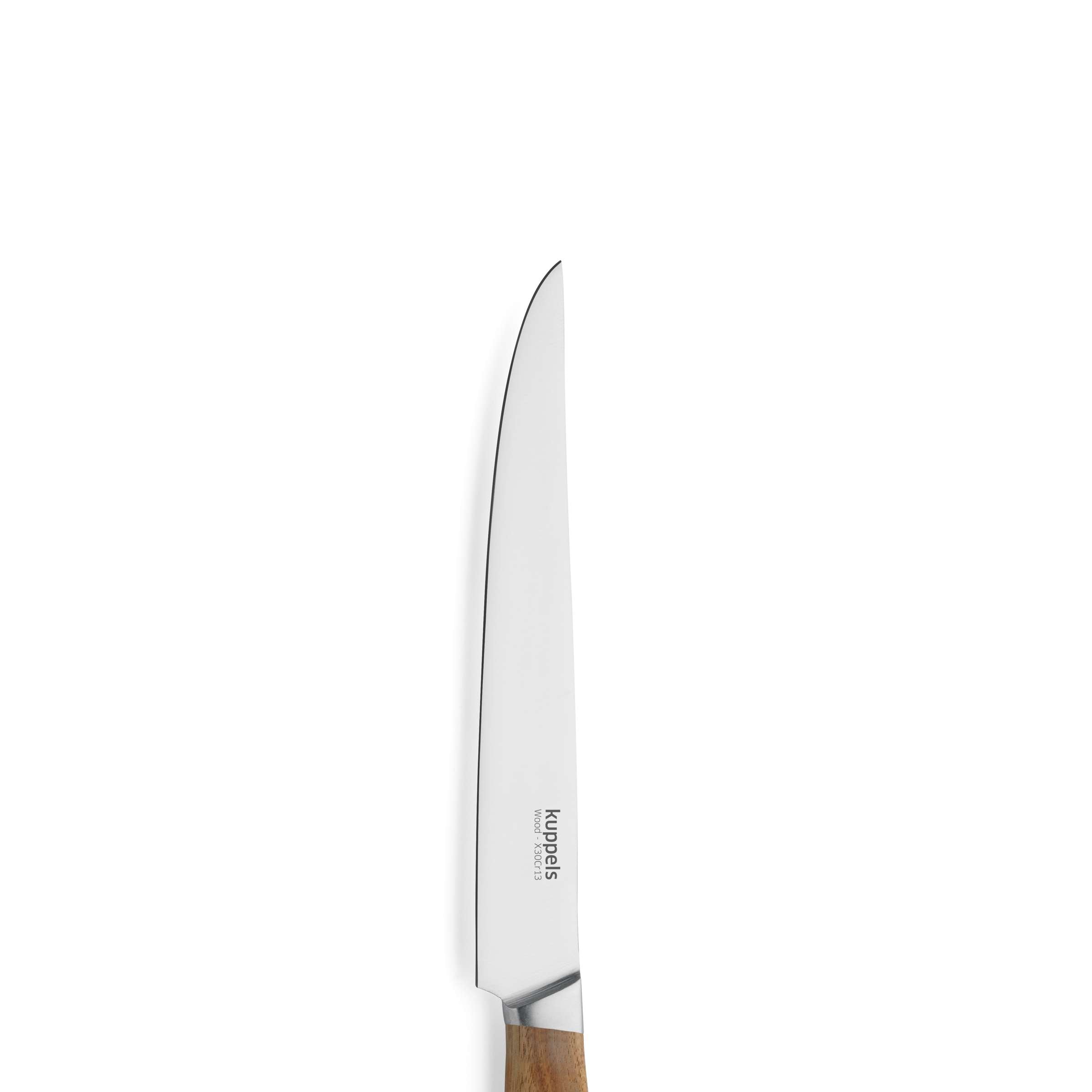 Kuppels WOOD Tranchiermesser, Küchenmesser mit Holzgriff, scharfes Fleischmesser für präzises Tranchieren, auf Schneidebretter gelegt