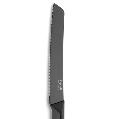 Schwarzes Brotmesser der Marke Kuppels, Küchenmesser mit scharfer Klinge zum Schneiden von Brot und Backwaren.