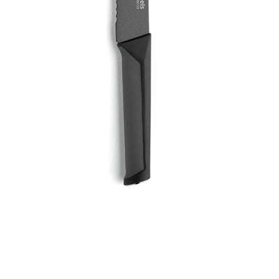 Schwarzes Brotmesser von Kuppels, Küchenmesser mit scharfer Klinge, zum Schneiden von Brot und Backwaren, detailreiche Abbildung