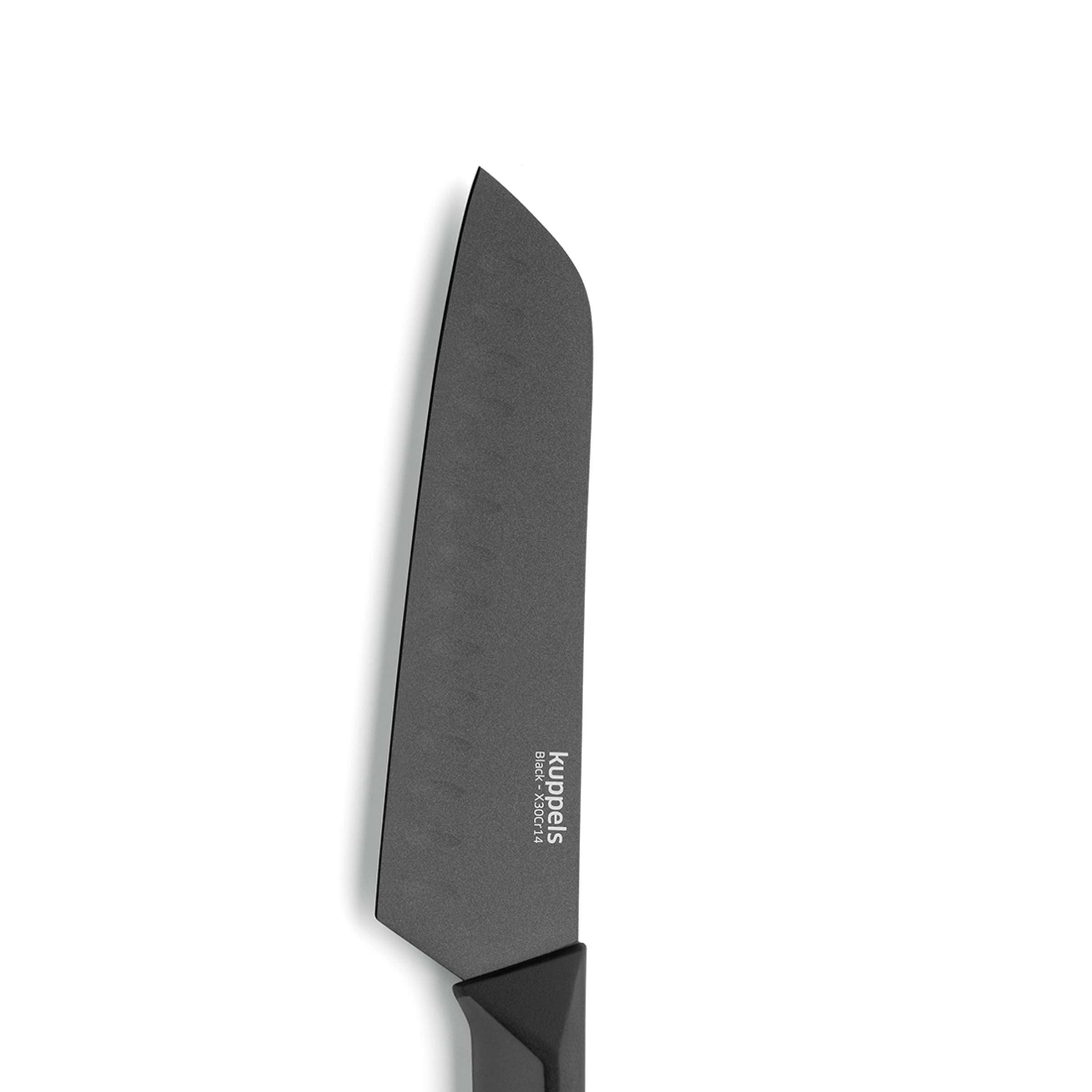 Schwarzes Santokumesser von Kuppels, Küchenmesser mit scharfer Klinge, zum Schneiden und Zubereiten von Lebensmitteln.