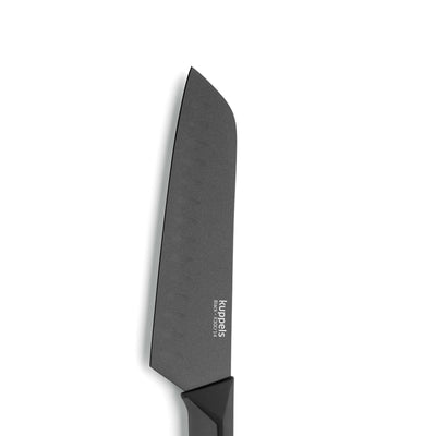 Schwarzes Santokumesser von Kuppels, Küchenmesser mit scharfer Klinge, zum Schneiden und Zubereiten von Lebensmitteln.