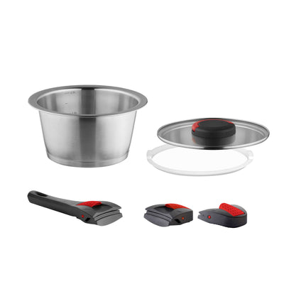 Kuppels QUICK CLACK PRO Topfset, 6-teilig, Edelstahlpfannen und Kochtöpfe, sichtbare Griffe und Deckel, für Küche und Kochen