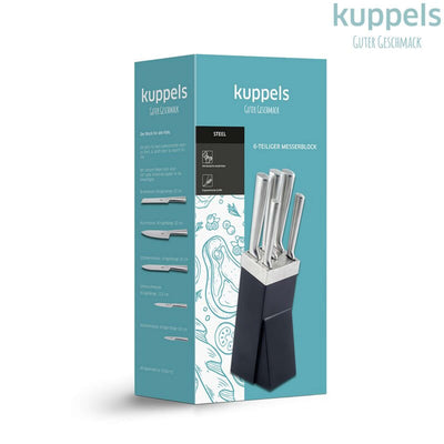 Kuppels STEEL Messerblock, 5-teilig, aus Edelstahl mit Messern, modernes Küchenaccessoire, platzsparend und stilvoll.