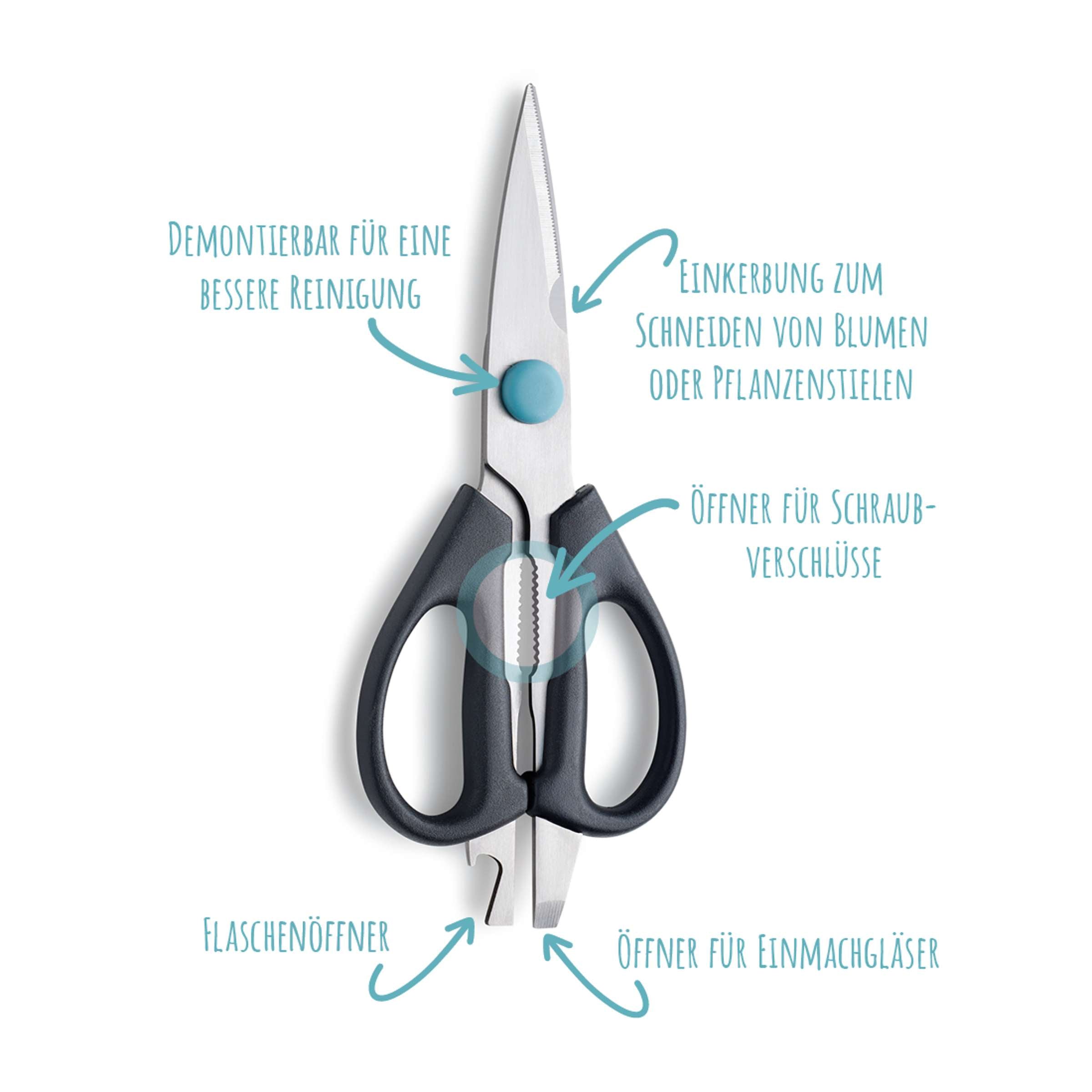 Kuppels Allzweckschere für Küchen, scharfes Messer mit ergonomischem Griff, ideal zum Schneiden von Gemüse und Fleisch.