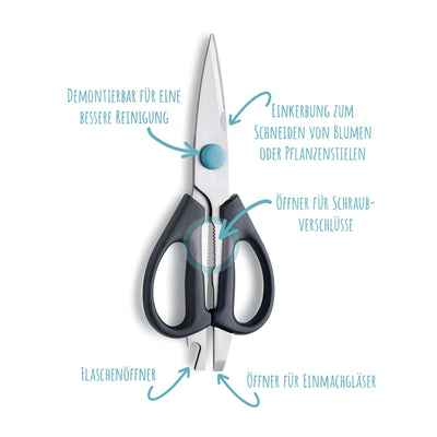 Kuppels Allzweckschere für Küchen, scharfes Messer mit ergonomischem Griff, ideal zum Schneiden von Gemüse und Fleisch.