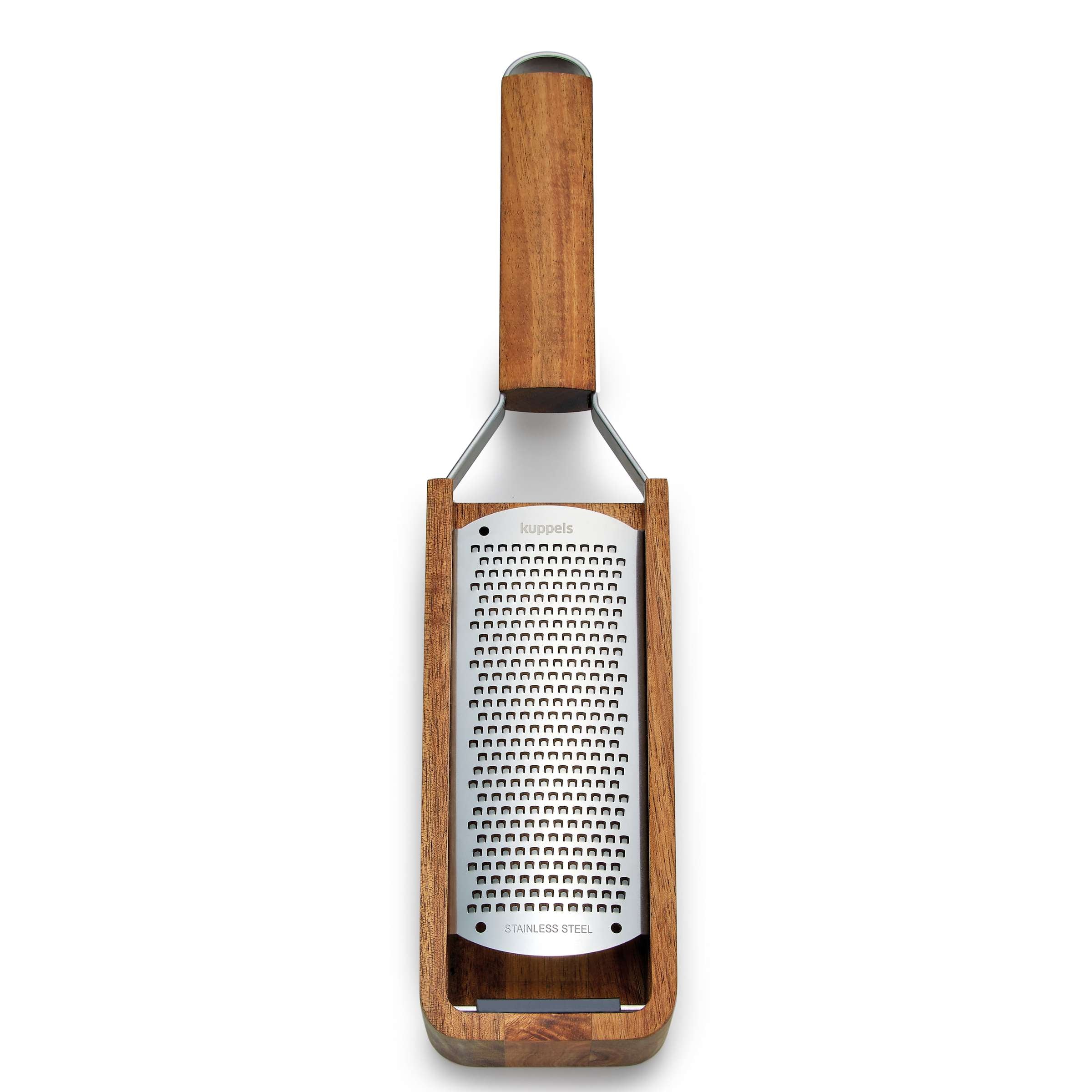 Feine handgeführte Kuppels GRANO Reibe mit Holzbehälter, perfekt für Gewürze und Kräuter, langlebiges Küchenaccessoire.