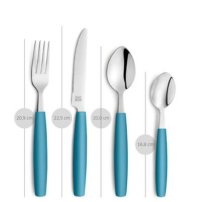 Amefa VALOA Besteckset 16-teilig in Petrol, Messer, Gabel, Löffel aus Edelstahl, elegant und modernes Design.