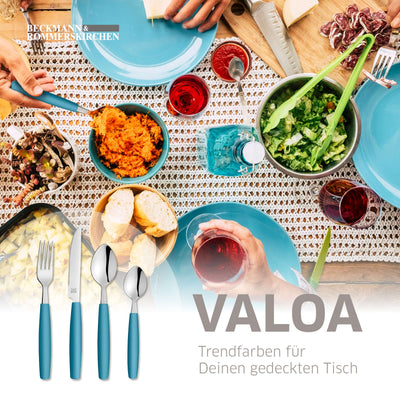 Amefa VALOA Besteckset 16-teilig in petrol, Messer, Gabeln und Löffel aus hochwertigem Edelstahl, modernes Design.