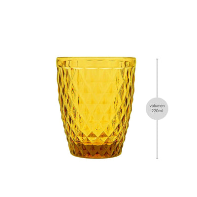 Elegantes DIAMOND Trinkglas von Médard de Noblat aus bernsteinfarbenem Glas, für stilvolle Tischdekoration.