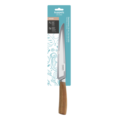 Kuppels Wood Tranchiermesser, Küchenmesser für Fleisch, scharfes Küchenwerkzeug mit Holzgriff, Nahaufnahme