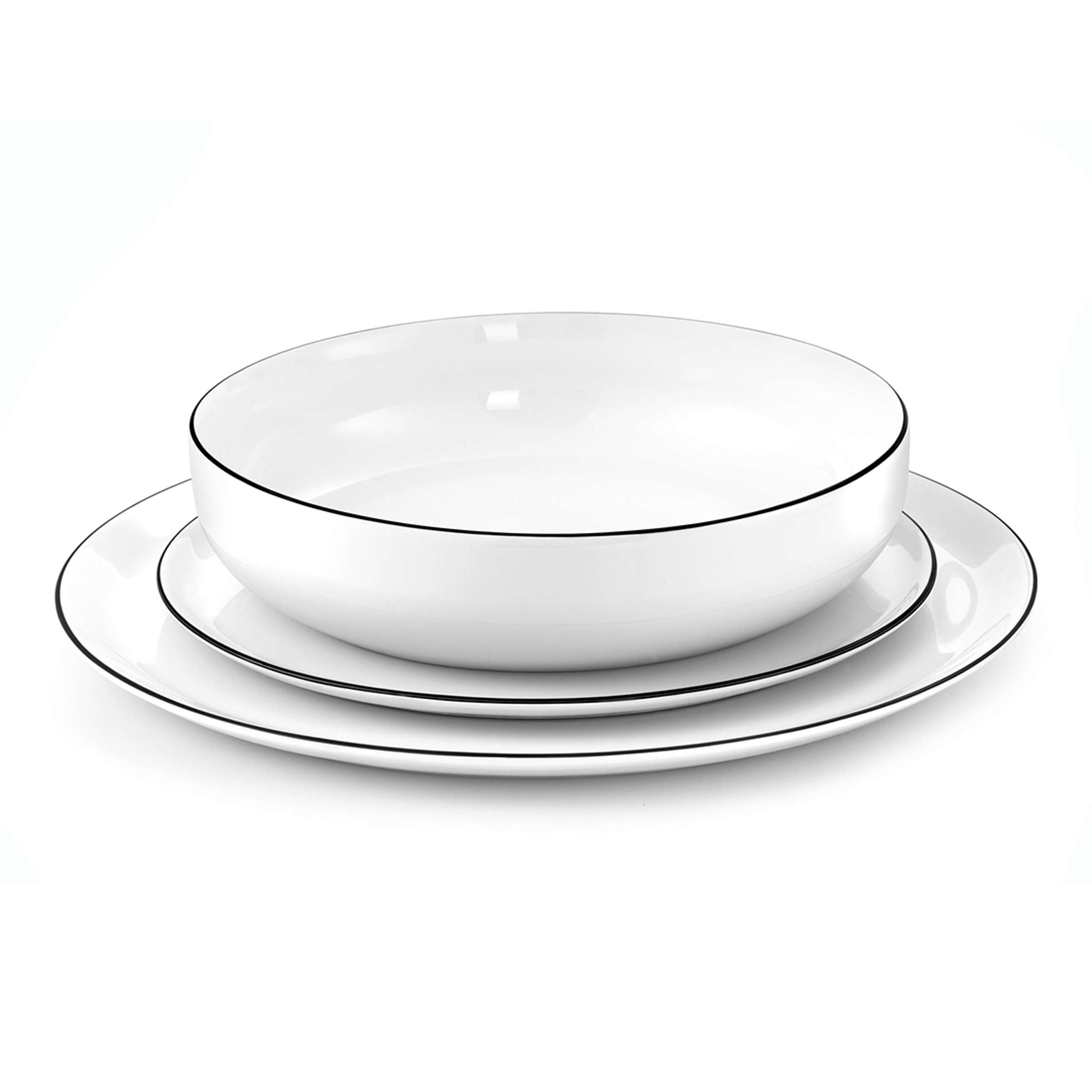 Schwarzer Salatteller von Médard de Noblat, weiße Innenseite, elegantes Geschirr für Salate und Vorspeisen, Tischware.