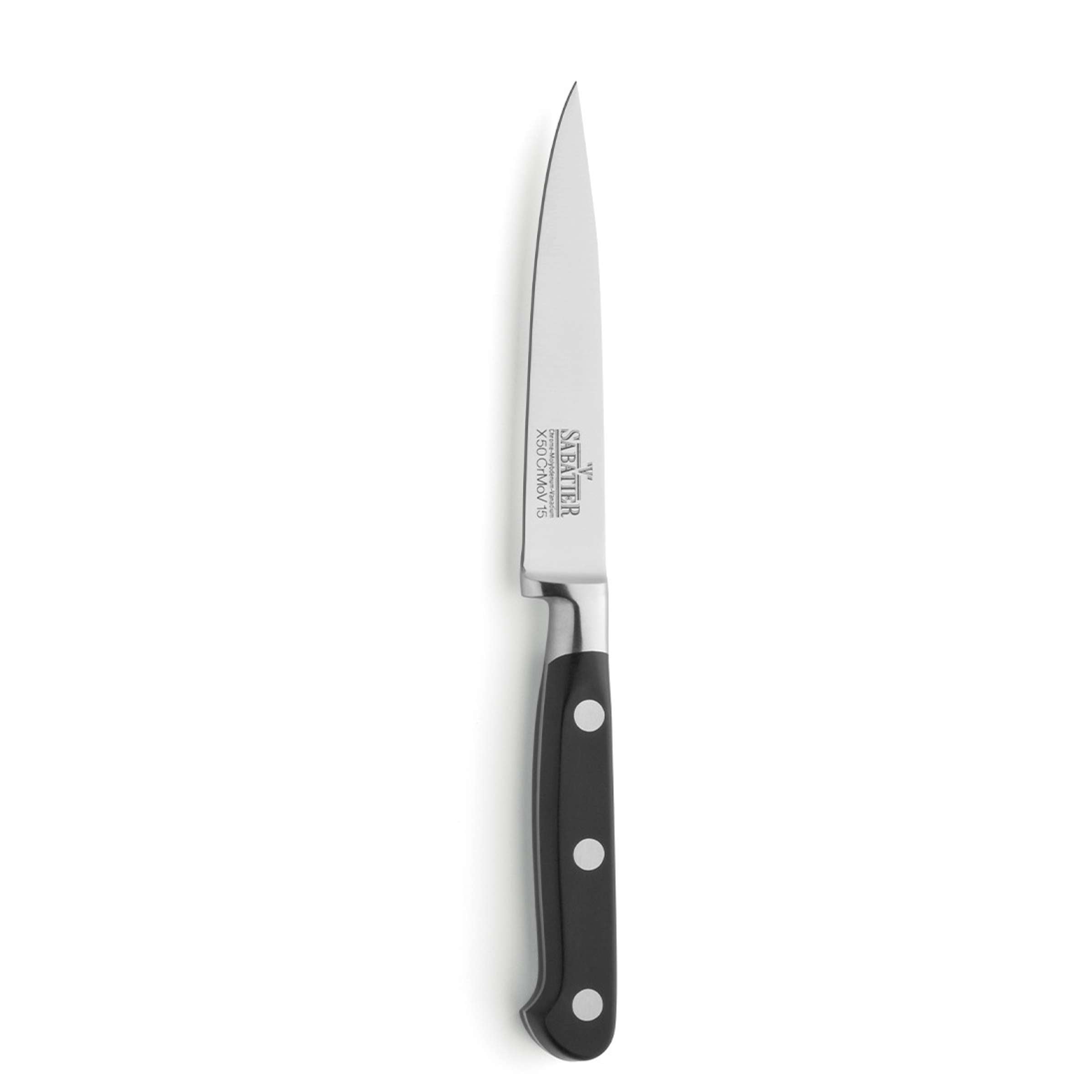 Nahaufnahme des Richardson Sheffield V Sabatier Allzweckmessers mit scharfer Klinge und ergonomischem Griff.