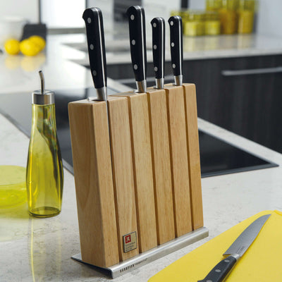 SABATIER Trompettemesserblock von Richardson Sheffield mit fünf Messern, Holzständer für Küchenmesser, stilvolle Küchenutensilien.