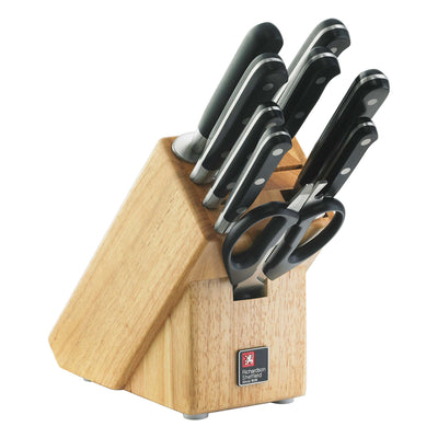 Sabatier Trompetten Messerblock von Richardson Sheffield mit 9 Messern aus Edelstahl, platzsparend auf Küchenarbeitsplatte.