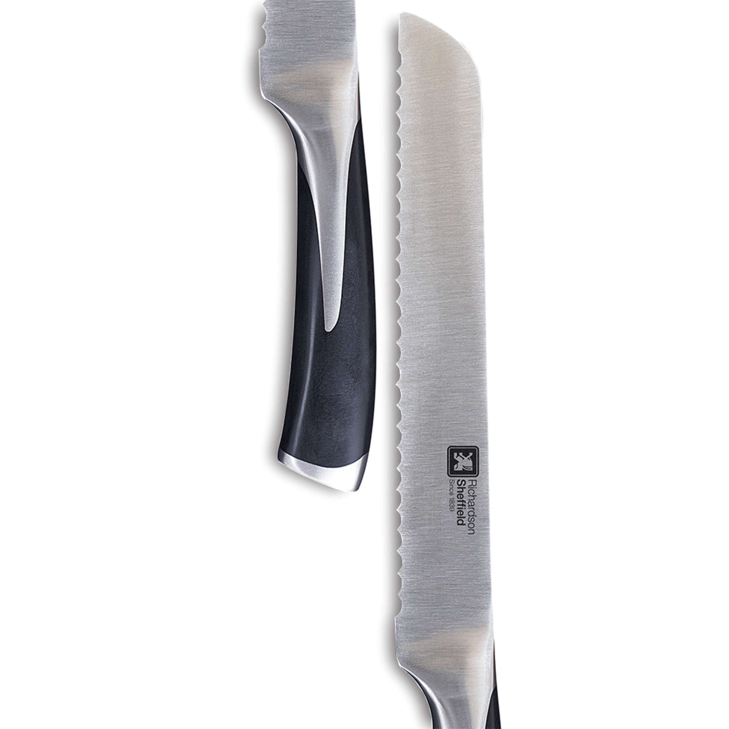 Schneidendes KYU Brotmesser von Richardson Sheffield mit langem, gezacktem Klingenabschnitt, ideal zum Schneiden von Brot und Gebäck.