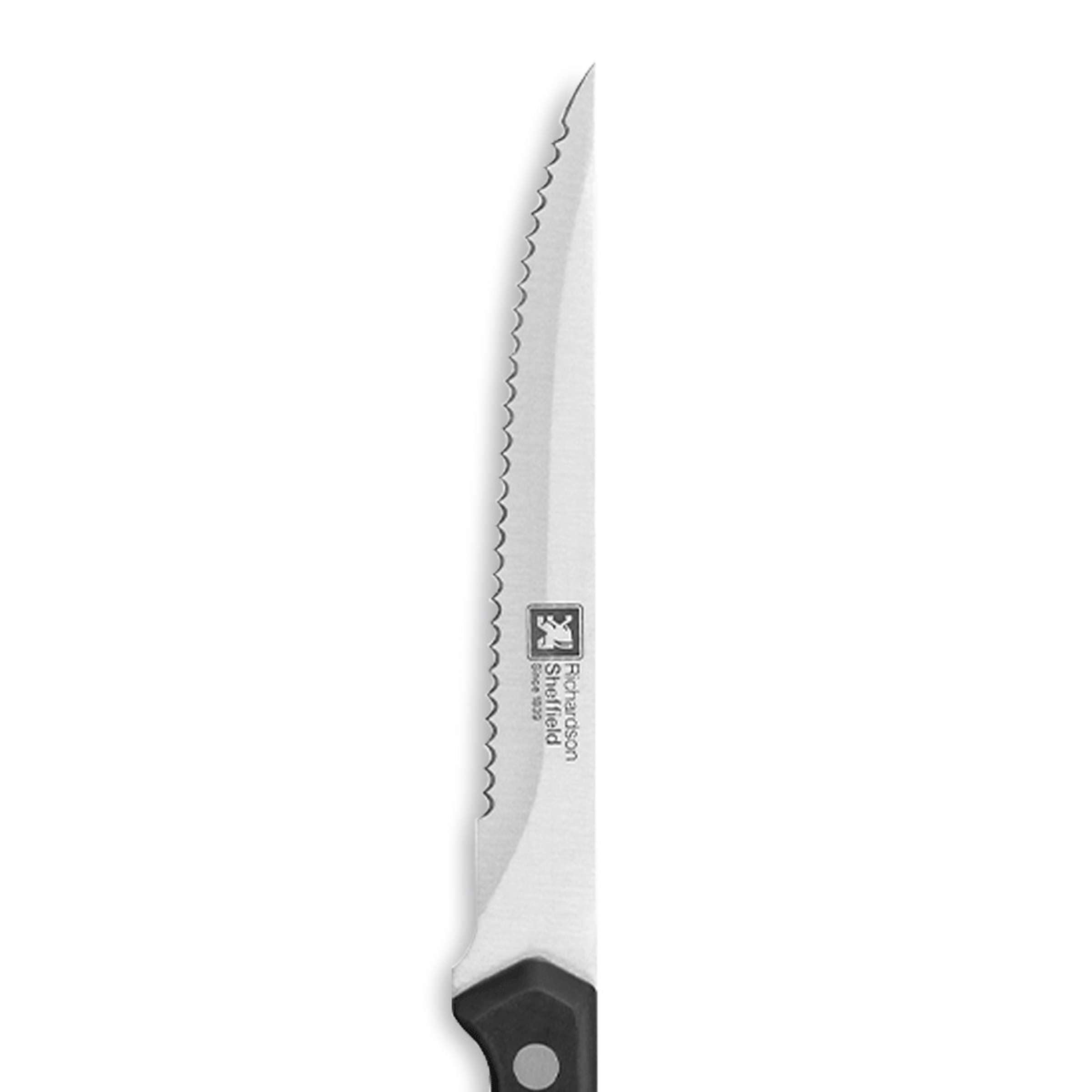 Schwarzes Steakmesser-Set von Richardson Sheffield mit 6 Messern, glänzende Klingen und schwarzes Griffdesign.