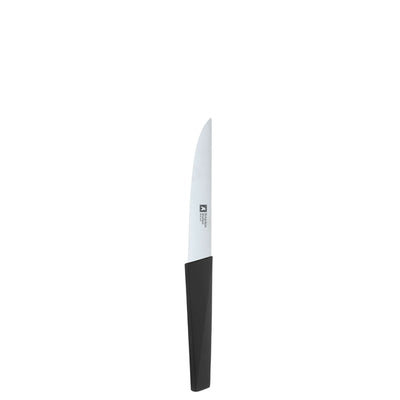EDGE Messerblock 5-teilig von Richardson Sheffield mit schwarzen Messerhaltern und Edelstahlmessern, auf Küchenarbeitsplatte.