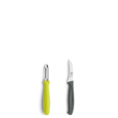 Zweiteschneide-Schälmesser-Set von Richardson Sheffield mit zwei Küchenmessern, rostfreier Edelstahl, ergonomischer Griff.