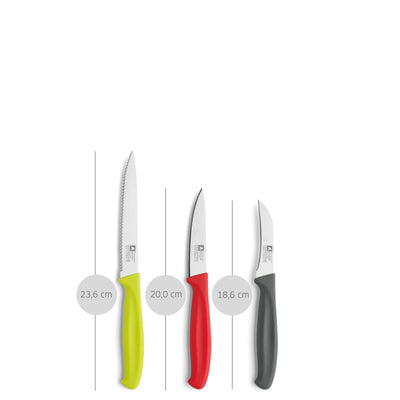 Dreiteiliges SUP R CUT Schäler Set von Richardson Sheffield mit verschiedenen Küchenmessern auf hellen Oberfläche.