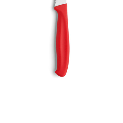 Ein 2-teiliges Tomatenmesser-Set von Richardson Sheffield, Küchenmesser mit rotem Griff und scharfer Klinge.