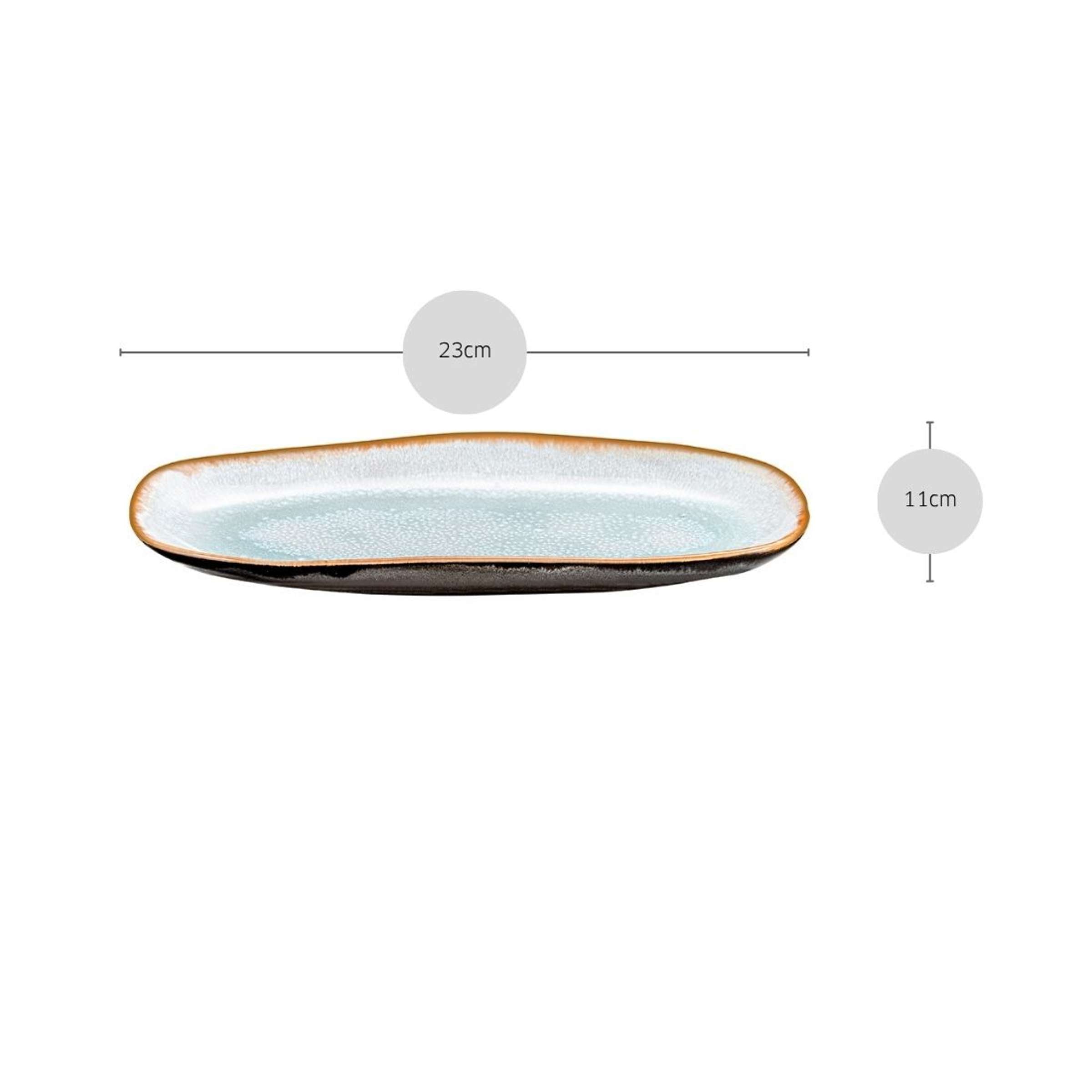 Kleine blaue und graue Servierplatte von Médard de Noblat Shadow Aqua, elegante Tafelware für das Servieren von Speisen.
