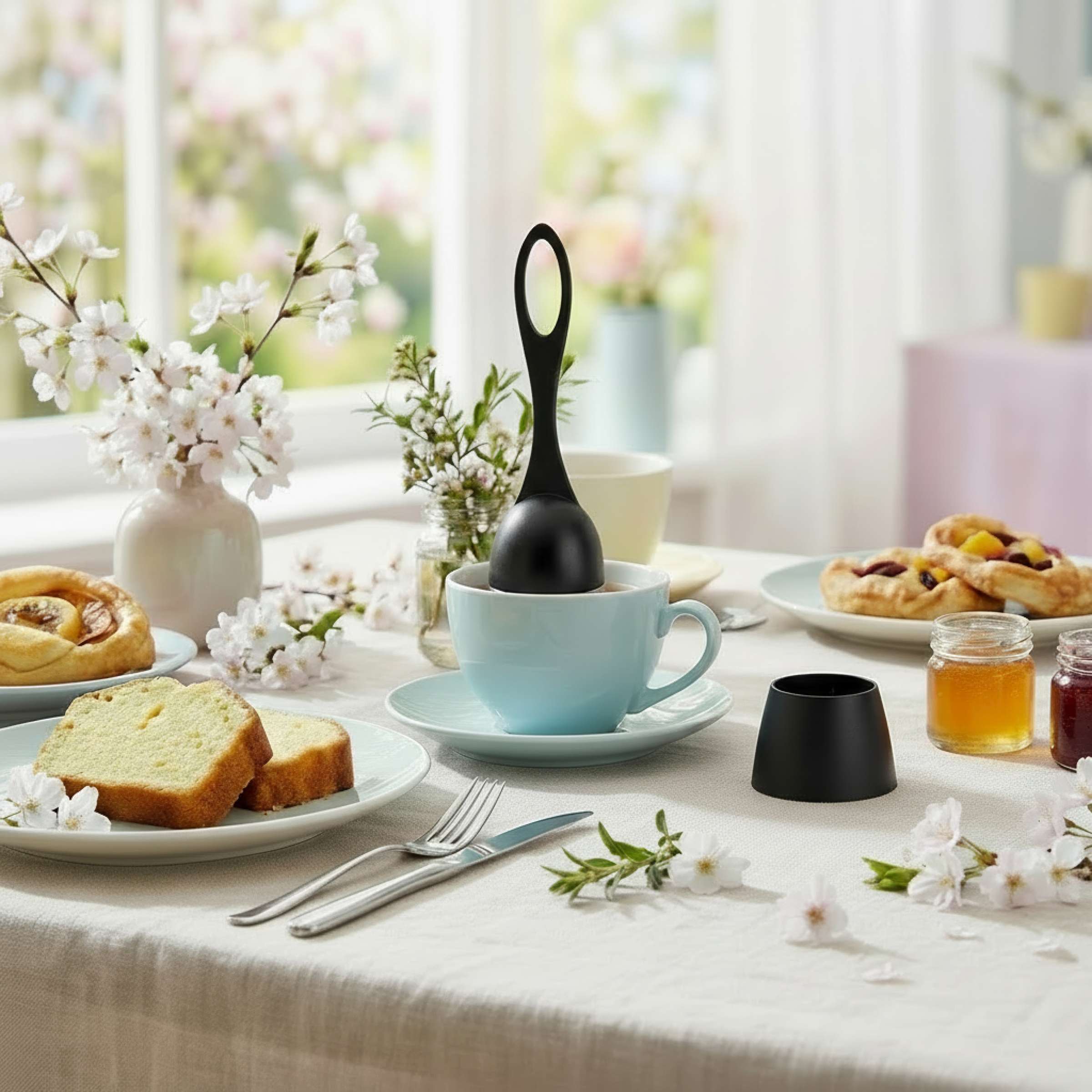 Kuppels TEA TIME Tee Ei mit Stand, elegantes Accessoire für Teeliebhaber, in dekorativem Design auf einem Tisch.