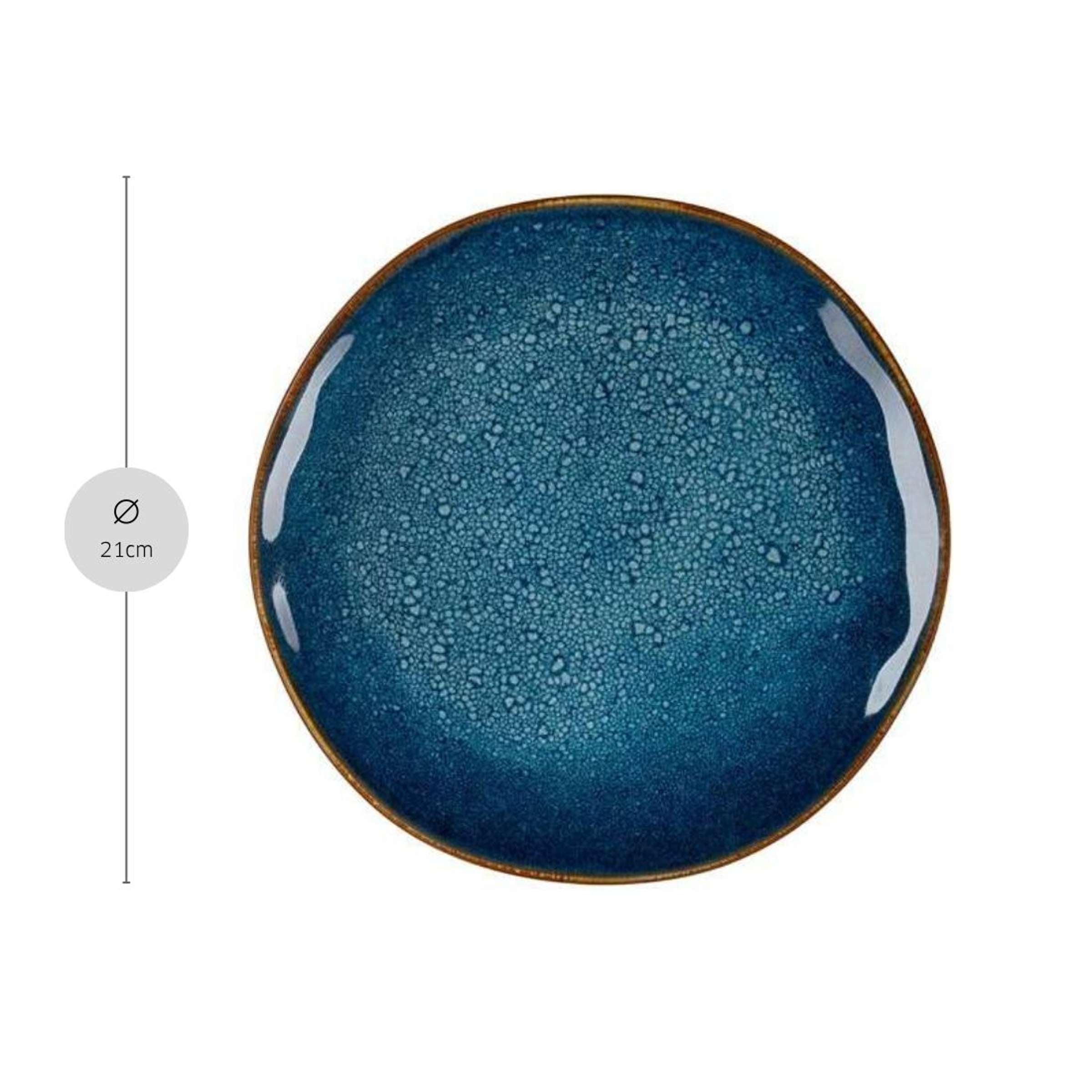 Blaue und braune VERTIGO DENIM Dessertteller von Médard de Noblat, aus Keramik, mit modernem Denim-Design.