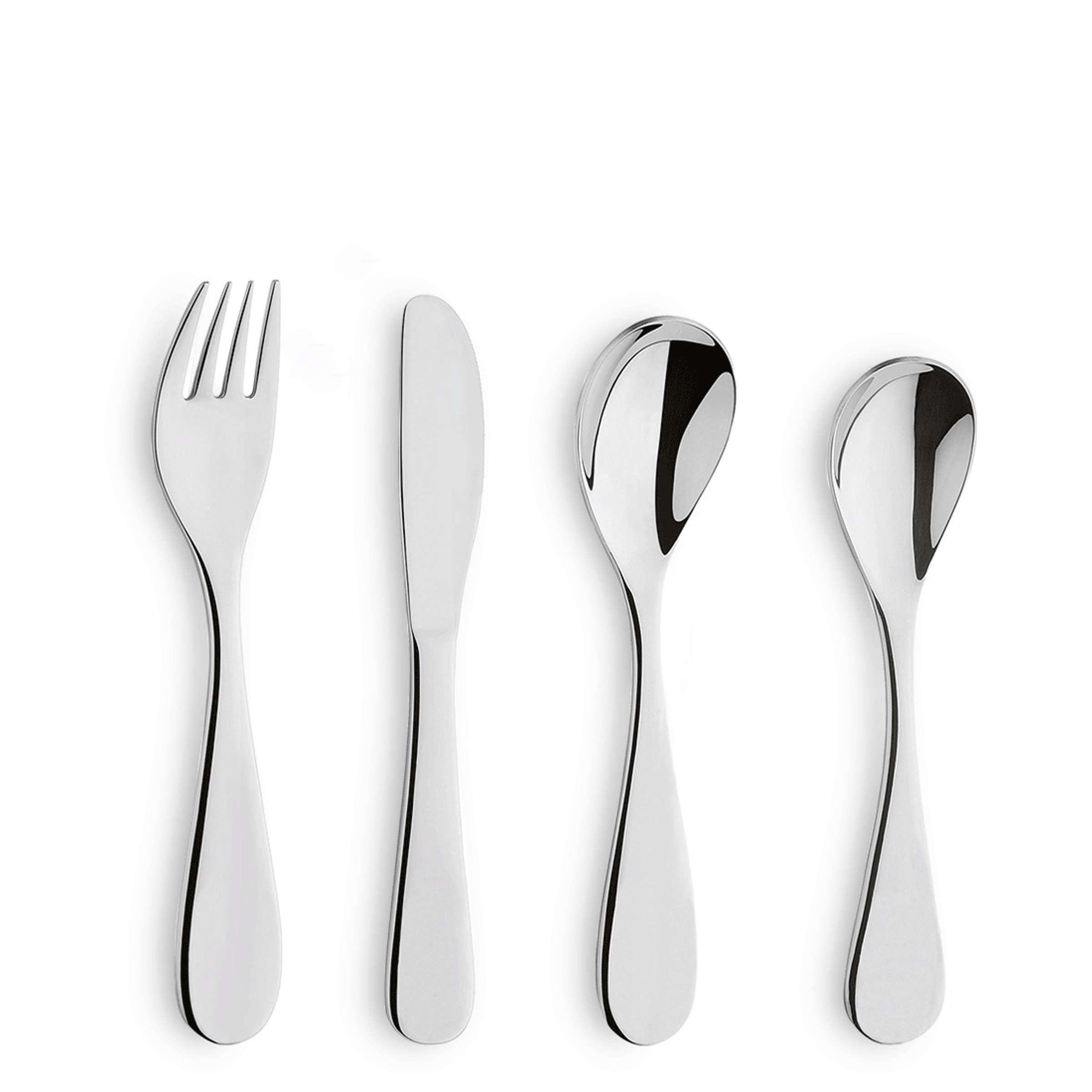 Kinderbesteck Set von Paul Wirths, 4-teilig, kindgerechtes Besteck mit bunten Griffen und kindlichem Design, ideal für kleine Kinder.