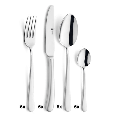 Mattiertes Paul Wirths Besteckset, 24-teilig, elegante Messer, Gabeln, Löffel für modernes Esstisch-Design.