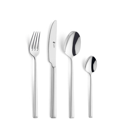 VIVENDI Kinderbesteck Set 4-teilig von Paul Wirths, mattiertes Besteck für Kinder, zeigt Gabel, Messer und Löffel.