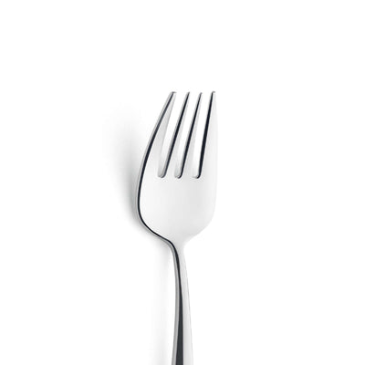 Ein einzelner Messer-Gabel-Kombination von Paul Wirths Roma-Menü-Gabel, aus Edelstahl, zeigt das elegante Design der Besteckgabel.