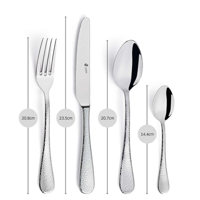 Paul Wirths Besteckset 24-teilig mit Messer, Gabel, Löffel und Teelöffel aus Edelstahl, elegant auf weißem Hintergrund.
